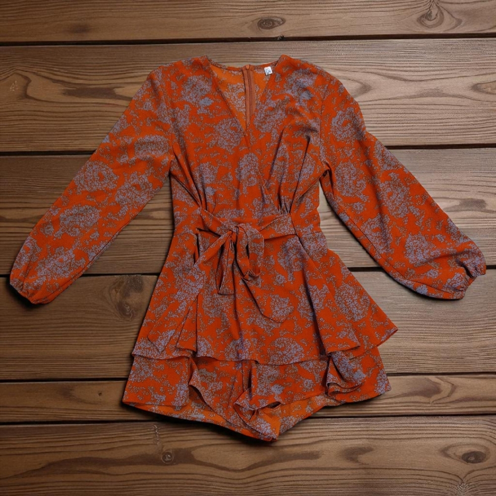 Vibrant Orange and Blue Floral Patterned Romper